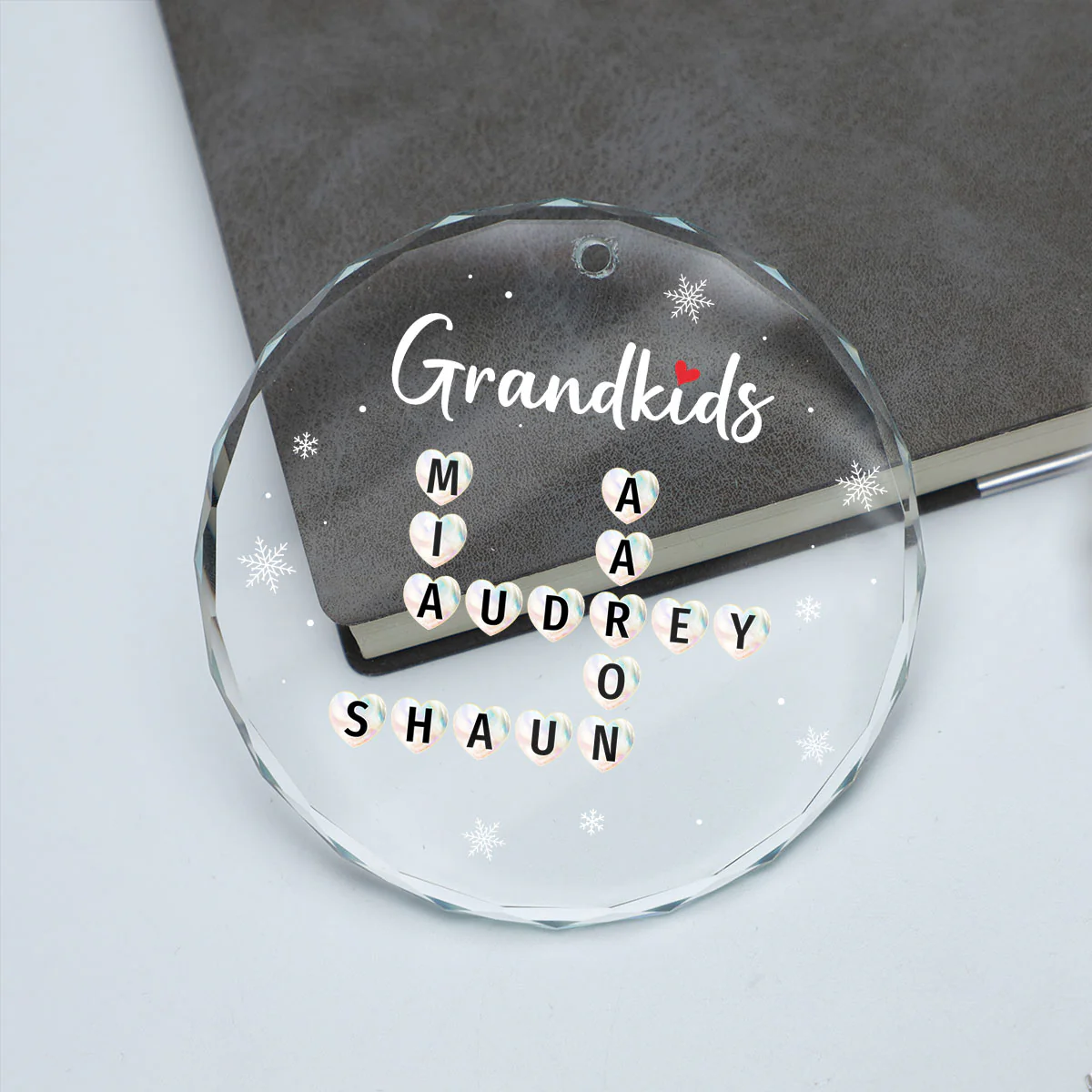 Grandkids Heart Crossword Art Puzzle Personalized Glass Ornament, Gift For Grandma Grandparents - Image 4