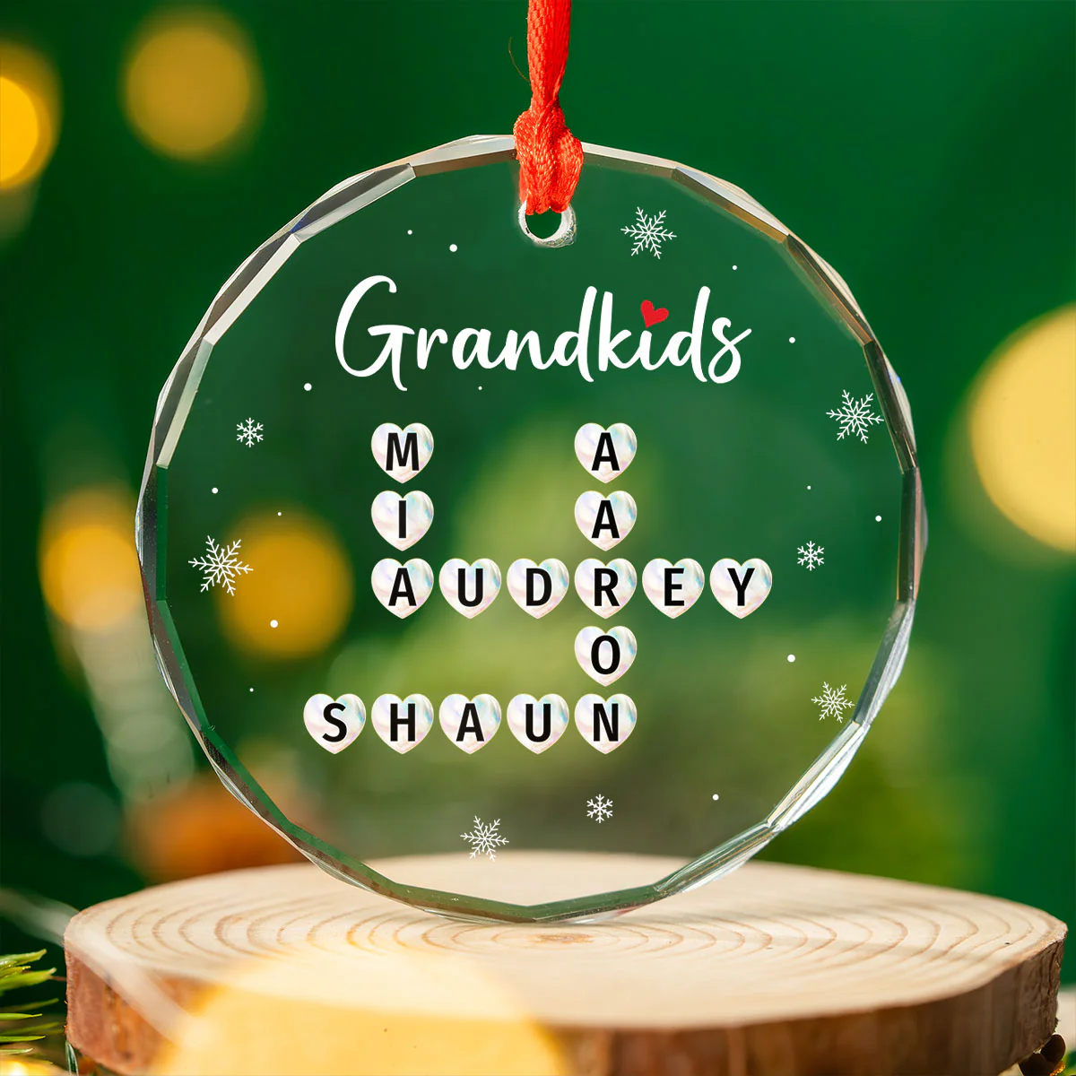 Grandkids Heart Crossword Art Puzzle Personalized Glass Ornament, Gift For Grandma Grandparents - Image 5