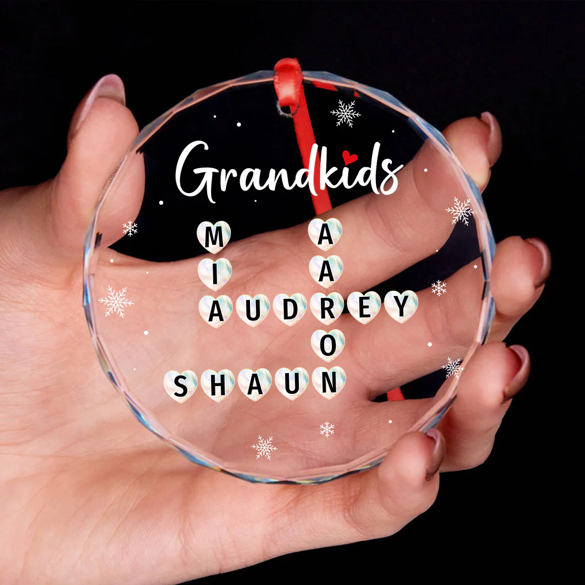 Grandkids Heart Crossword Art Puzzle Personalized Glass Ornament, Gift For Grandma Grandparents - Image 6