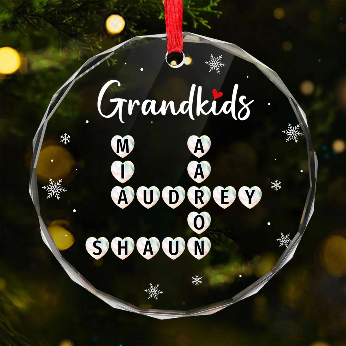 Grandkids Heart Crossword Art Puzzle Personalized Glass Ornament, Gift For Grandma Grandparents - Image 7