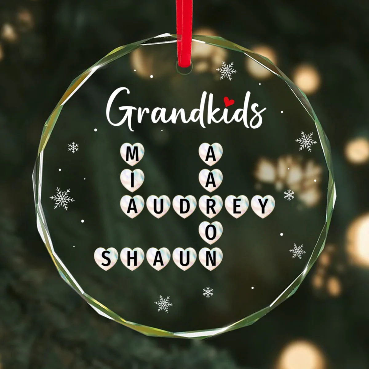 Grandkids Heart Crossword Art Puzzle Personalized Glass Ornament, Gift For Grandma Grandparents - Image 9