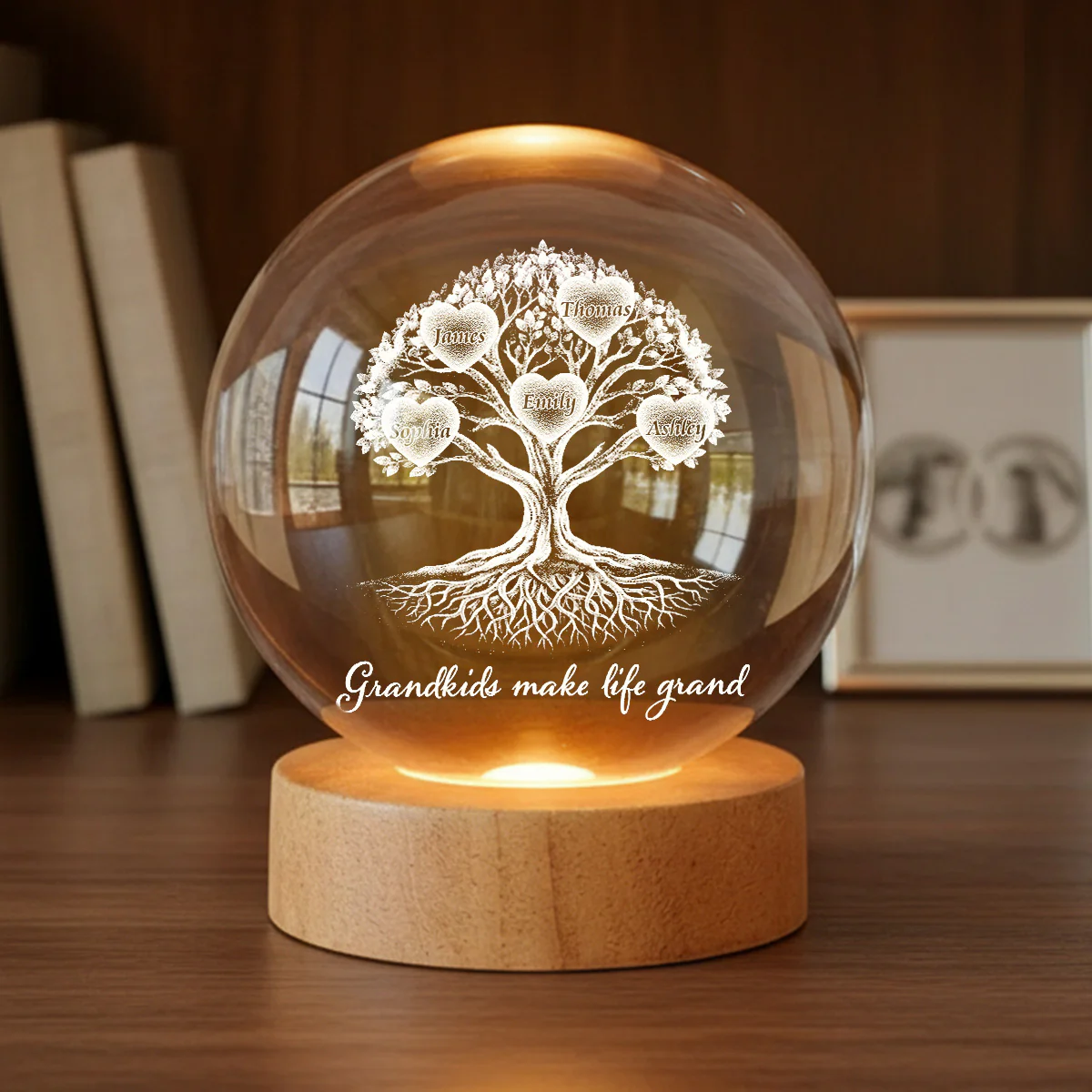 Grandkids Heart Tree Of Life - Personalized Crystal Ball LED Night Light - Mother's Day Gift For Grandma - Image 3