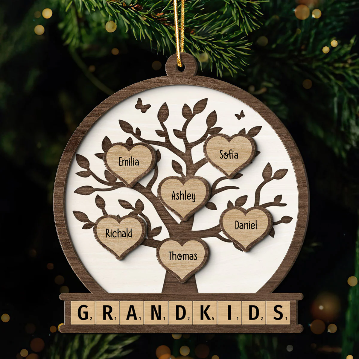Grandkids Heart Tree Personalized 2-Layer Wooden Ornament - Image 5