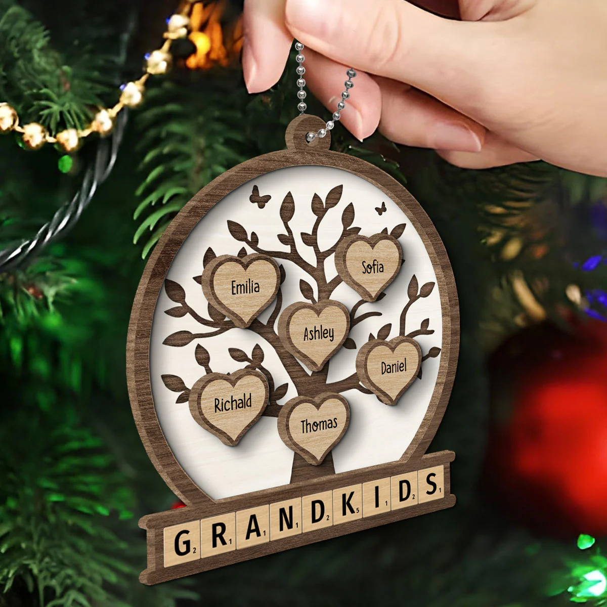 Grandkids Heart Tree Personalized 2-Layer Wooden Ornament - Image 6