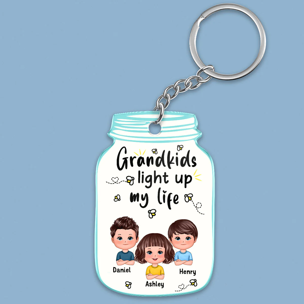 Grandkids Light Up My Life Cute Doll Kids Personalized Acrylic Keychain - Image 2