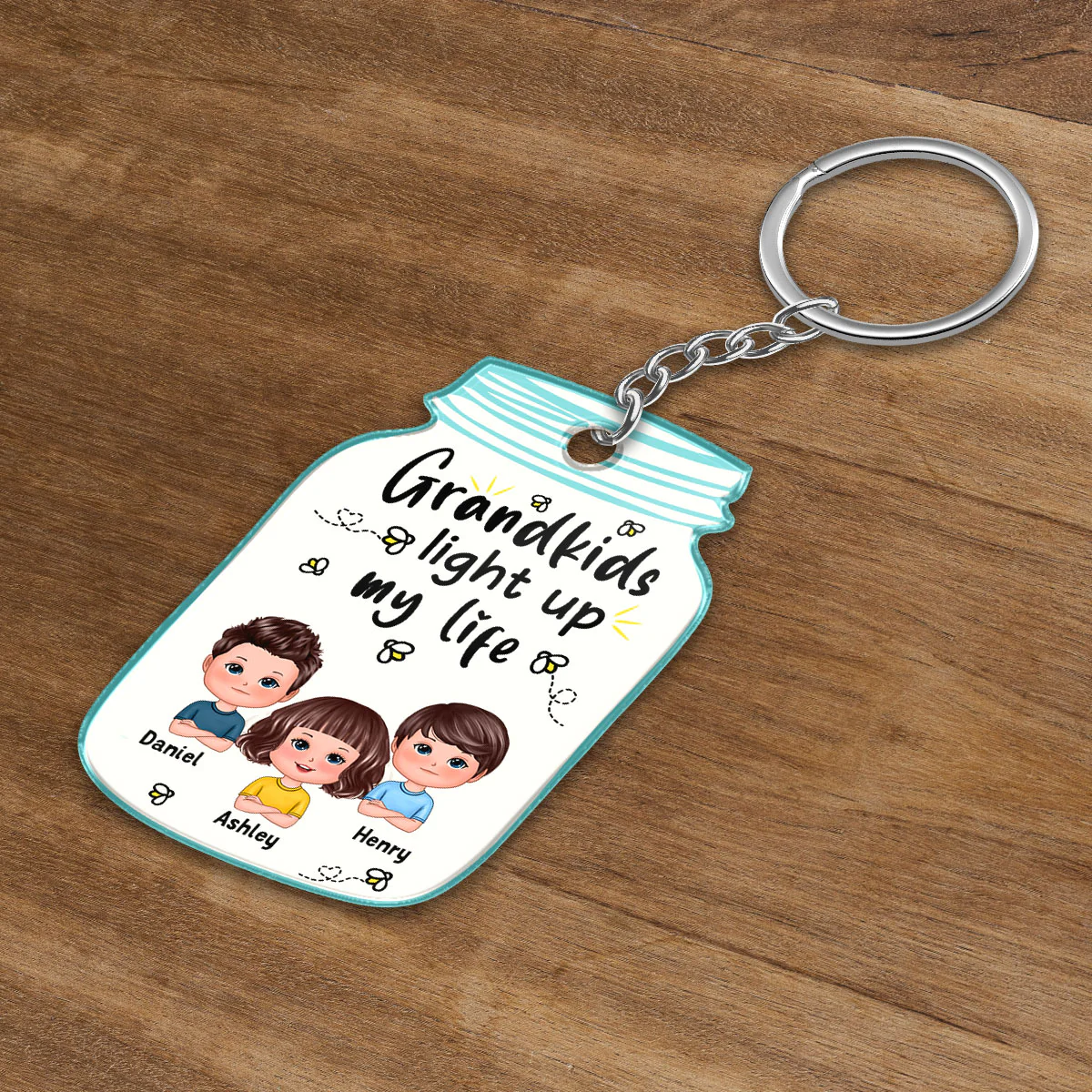 Grandkids Light Up My Life Cute Doll Kids Personalized Acrylic Keychain - Image 3