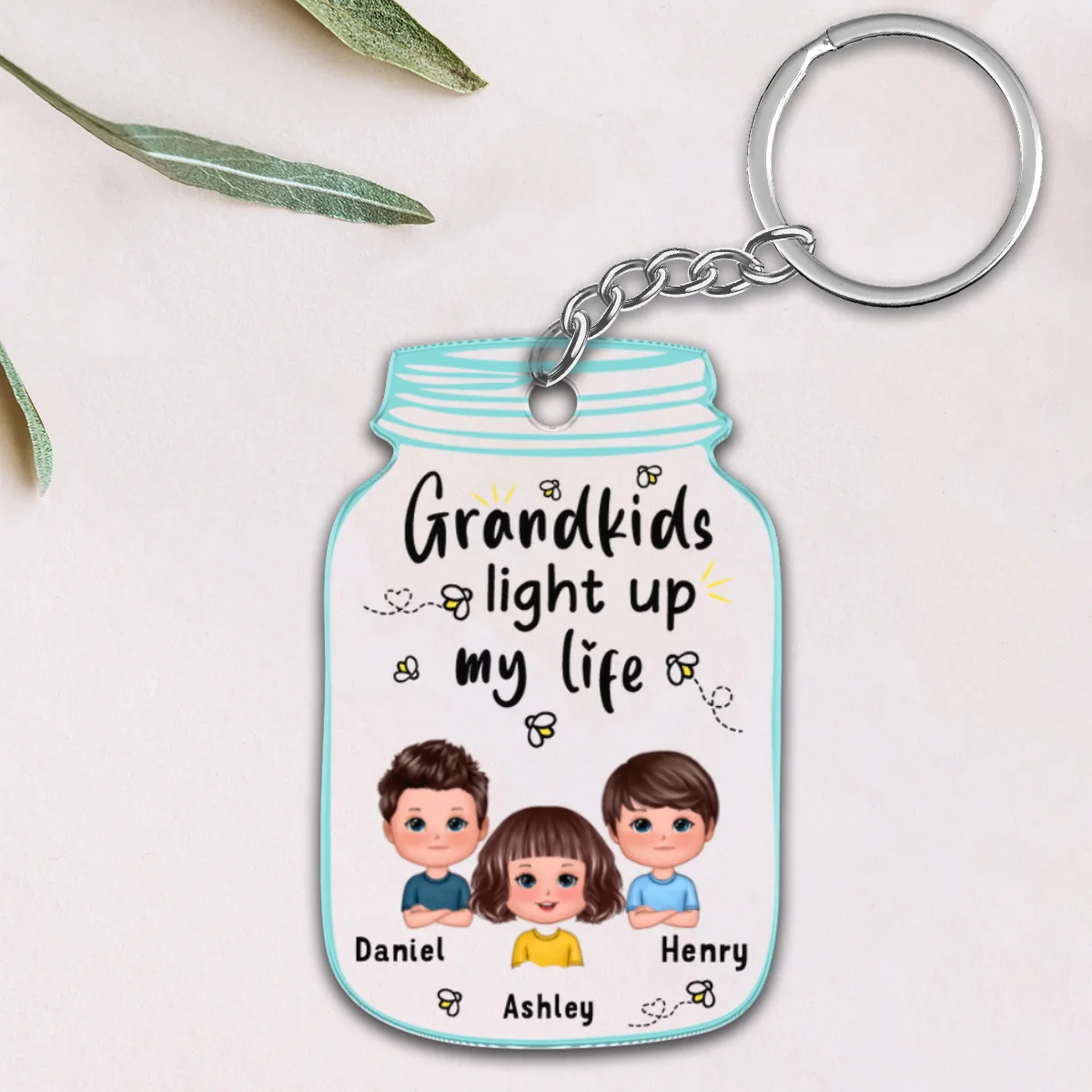 Grandkids Light Up My Life Cute Doll Kids Personalized Acrylic Keychain - Image 4