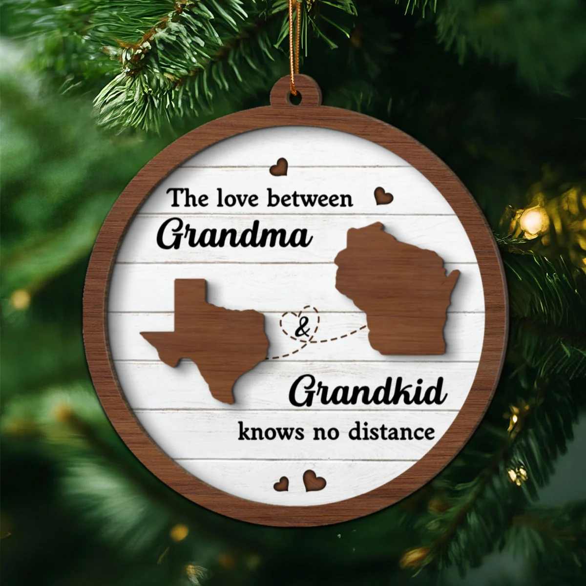 Grandkids Long Distance State Map Personalized 2-Layer Wooden Ornament, Christmas Gift For Grandma - Image 11