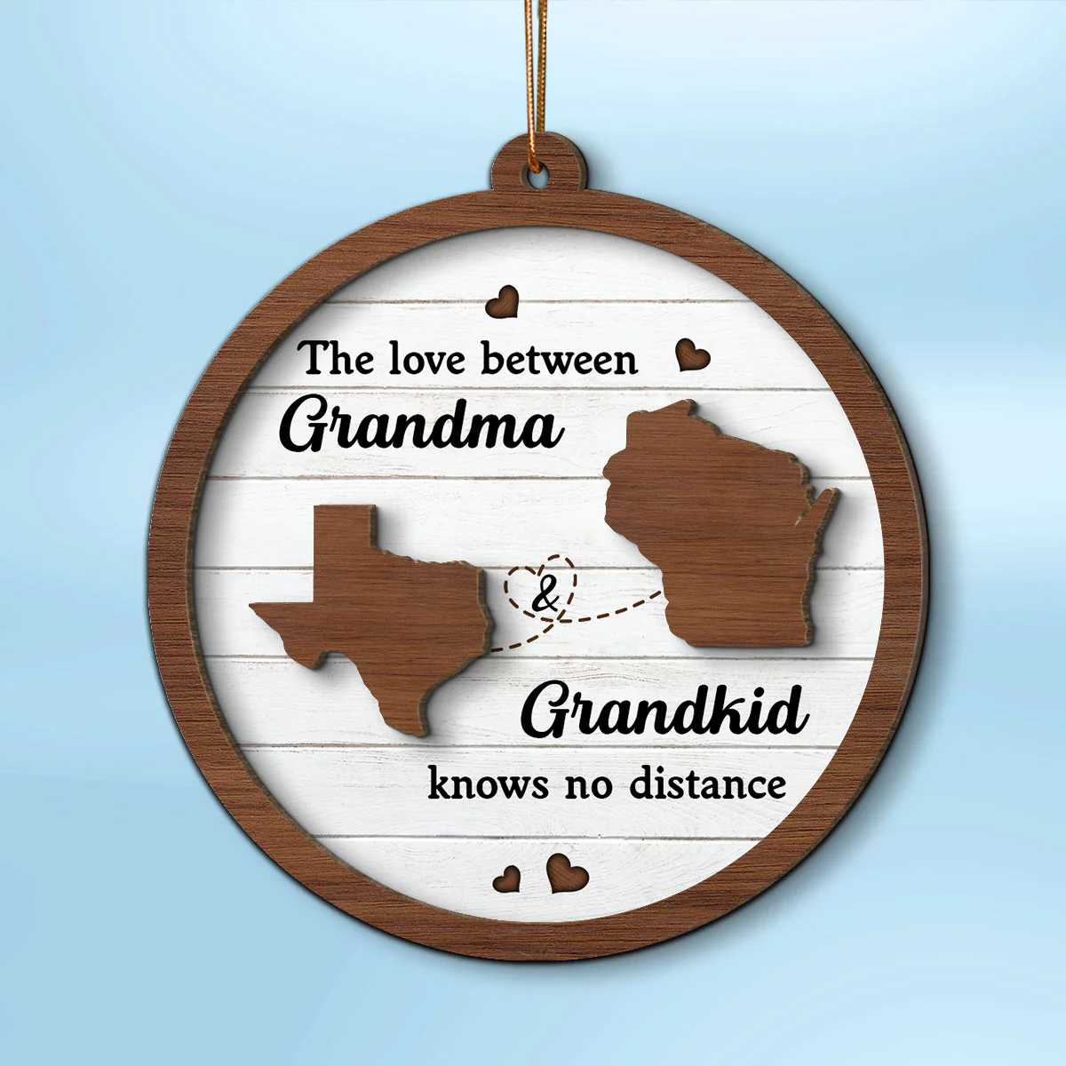Grandkids Long Distance State Map Personalized 2-Layer Wooden Ornament, Christmas Gift For Grandma - Image 2
