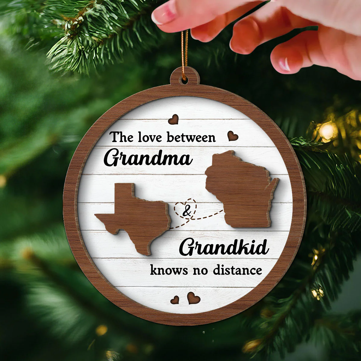 Grandkids Long Distance State Map Personalized 2-Layer Wooden Ornament, Christmas Gift For Grandma - Image 3