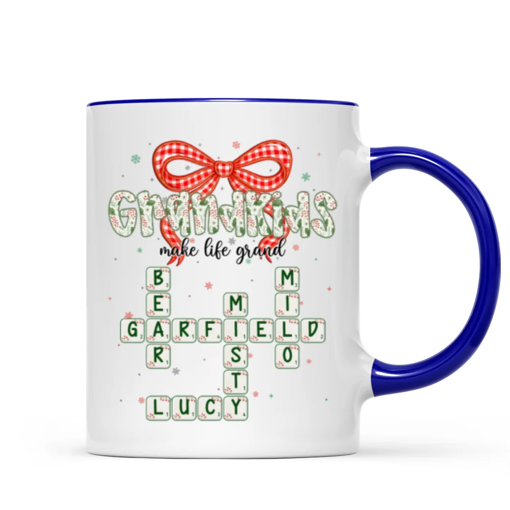 Grandkids Make Life Grand Coquette Floral Christmas Pattern Crossword Puzzle Art - Personalized Mug - Image 10