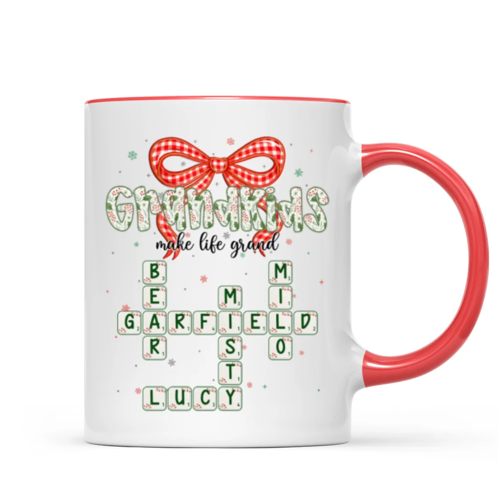 Grandkids Make Life Grand Coquette Floral Christmas Pattern Crossword Puzzle Art - Personalized Mug - Image 11