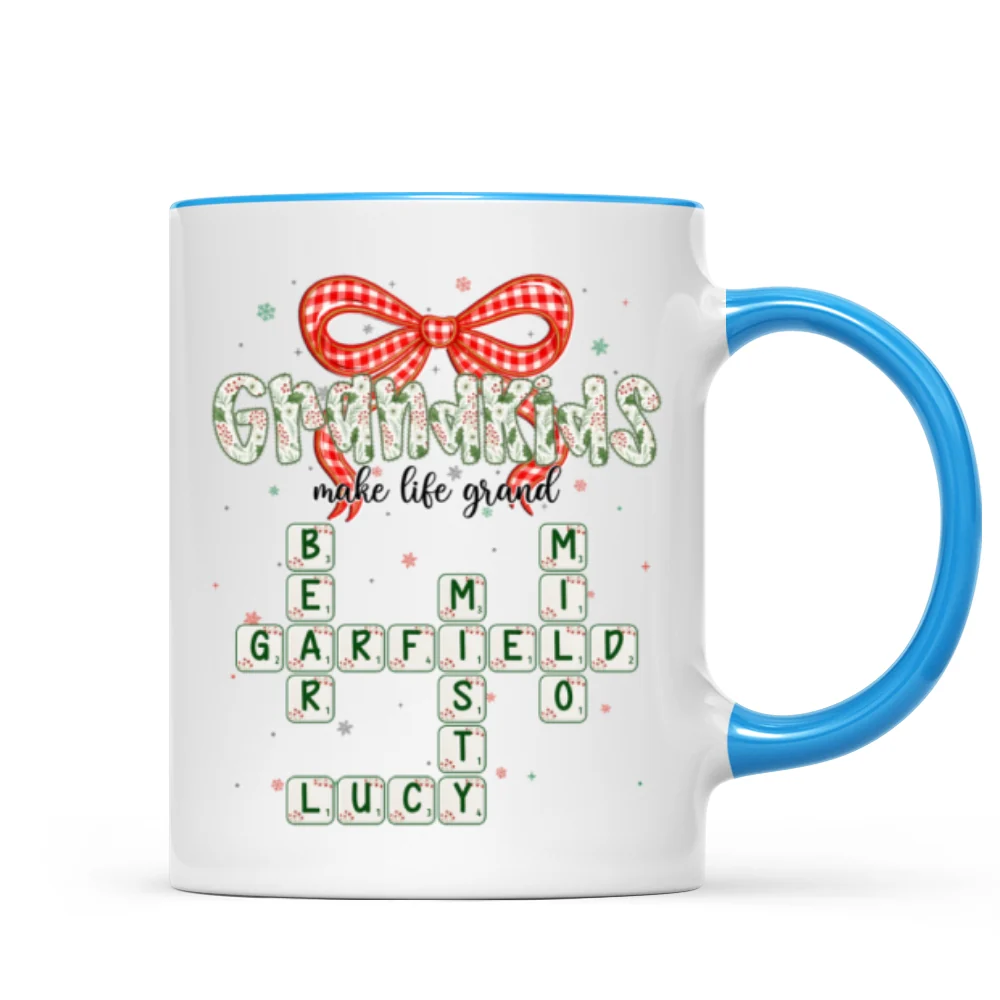 Grandkids Make Life Grand Coquette Floral Christmas Pattern Crossword Puzzle Art - Personalized Mug - Image 12