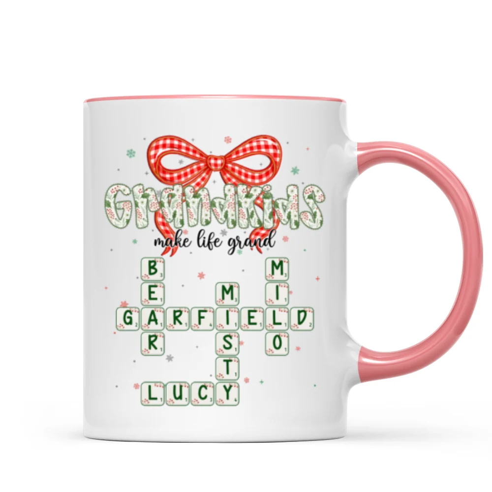 Grandkids Make Life Grand Coquette Floral Christmas Pattern Crossword Puzzle Art - Personalized Mug - Image 13