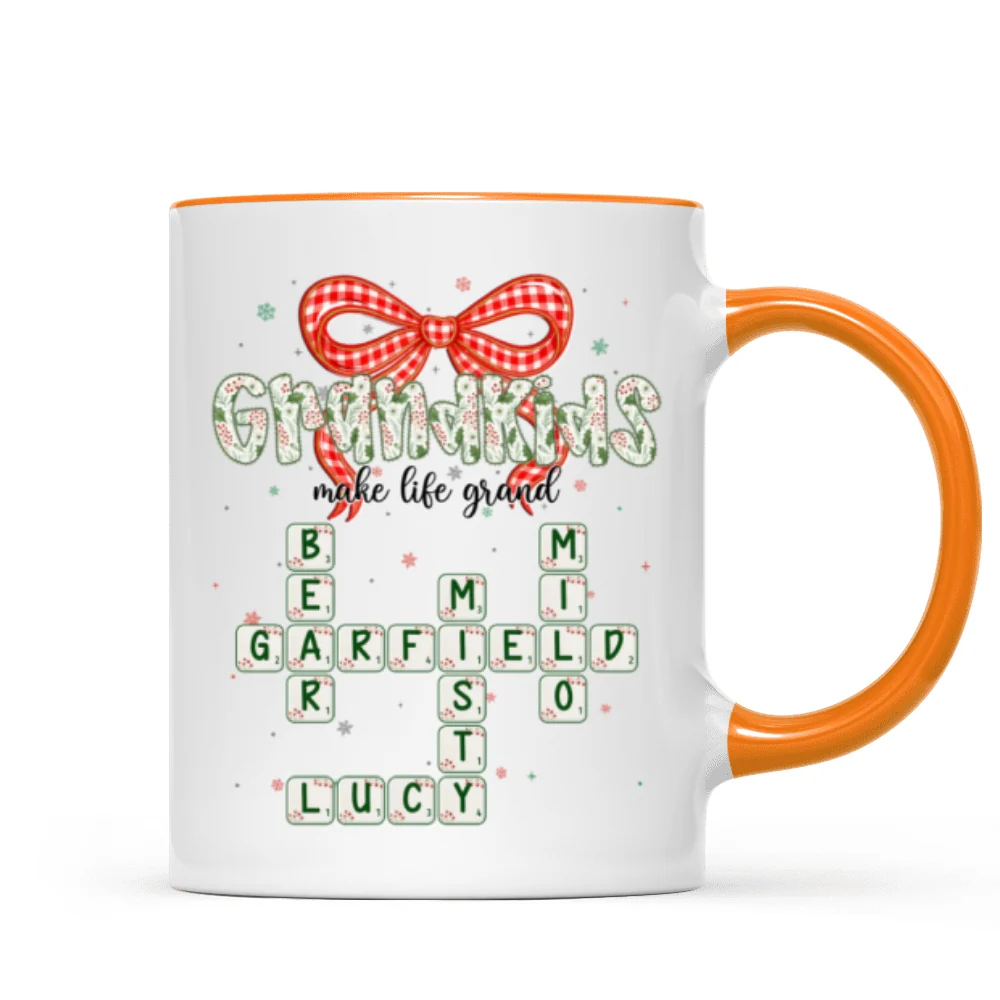 Grandkids Make Life Grand Coquette Floral Christmas Pattern Crossword Puzzle Art - Personalized Mug - Image 14