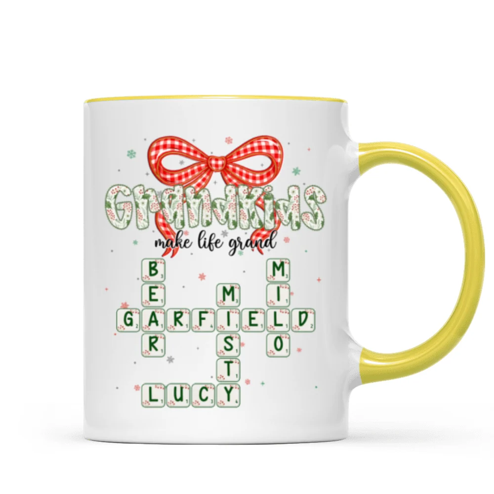Grandkids Make Life Grand Coquette Floral Christmas Pattern Crossword Puzzle Art - Personalized Mug - Image 15