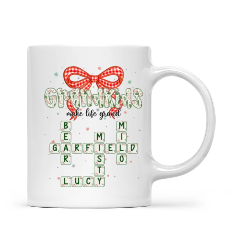 Grandkids Make Life Grand Coquette Floral Christmas Pattern Crossword Puzzle Art - Personalized Mug - Image 16
