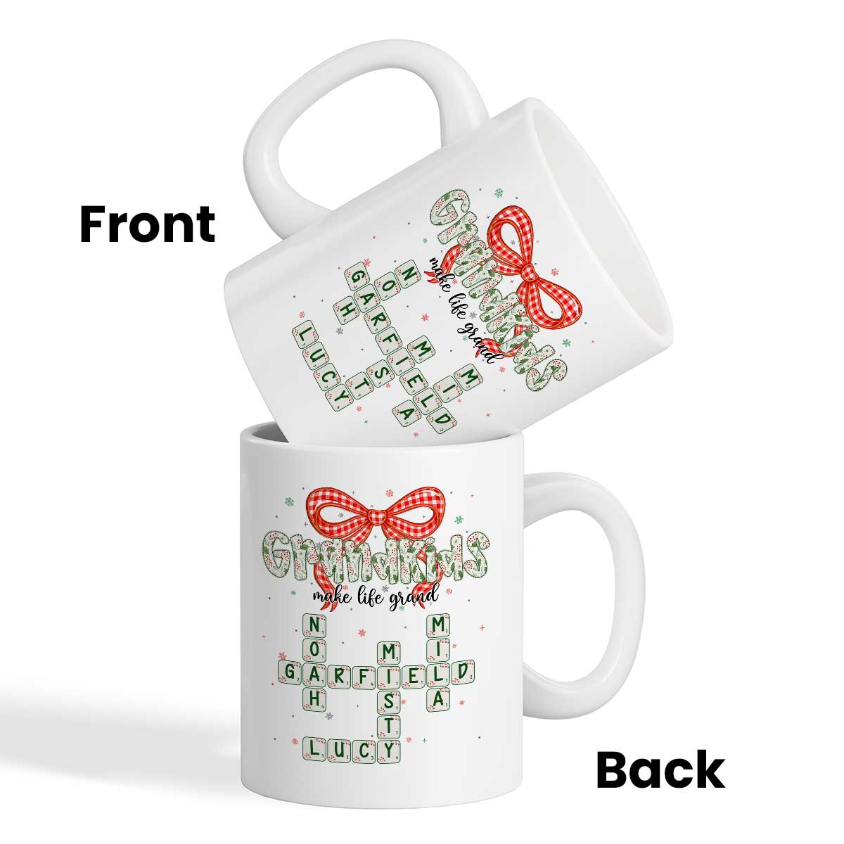Grandkids Make Life Grand Coquette Floral Christmas Pattern Crossword Puzzle Art - Personalized Mug - Image 4