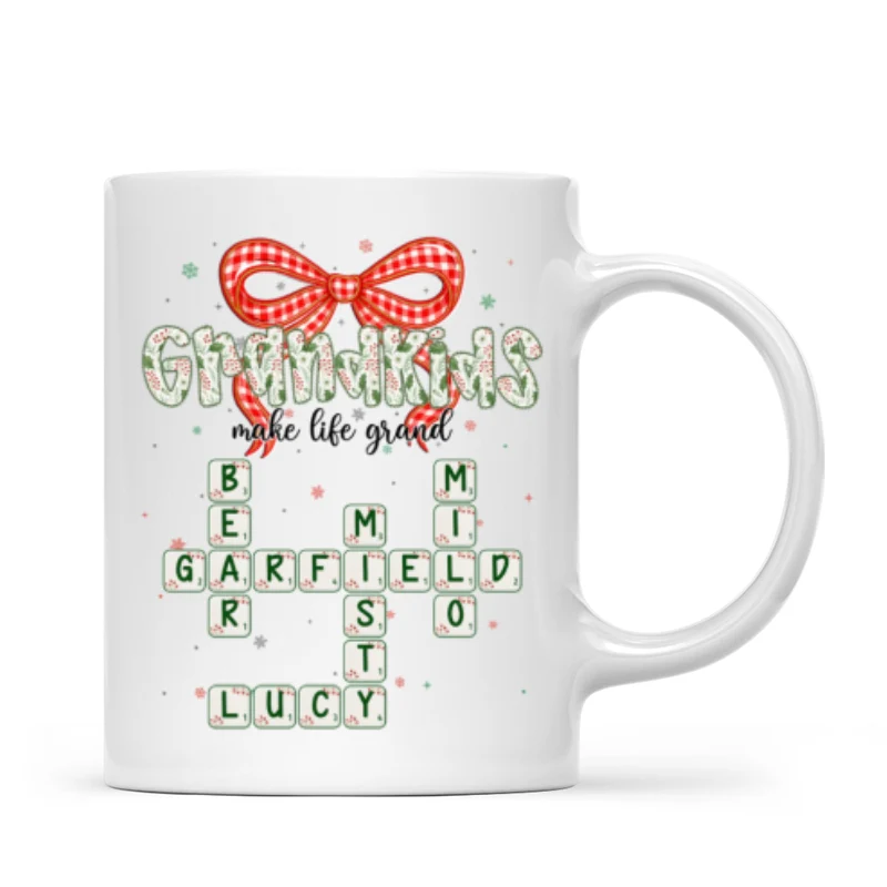 Grandkids Make Life Grand Coquette Floral Christmas Pattern Crossword Puzzle Art - Personalized Mug - Image 8