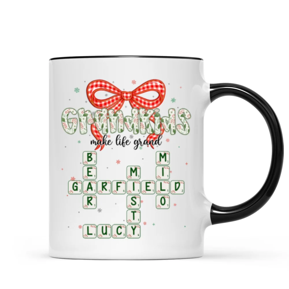 Grandkids Make Life Grand Coquette Floral Christmas Pattern Crossword Puzzle Art - Personalized Mug - Image 9
