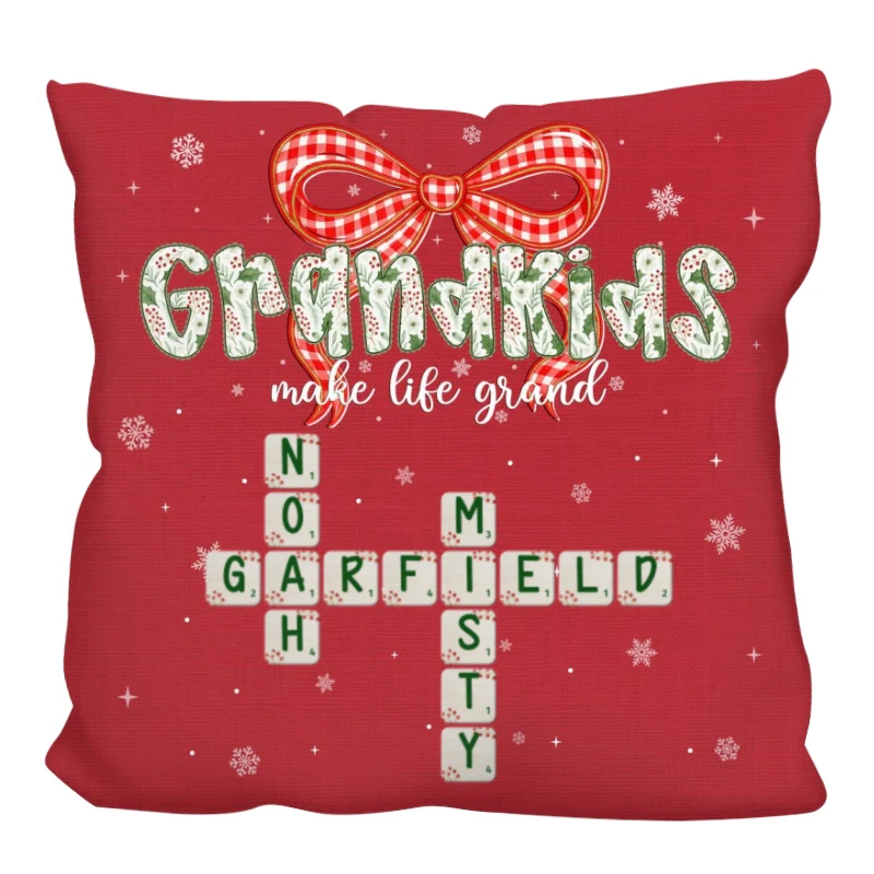 Grandkids Make Life Grand Coquette Floral Christmas Pattern Crossword Puzzle Art - Personalized Pillow - Image 9