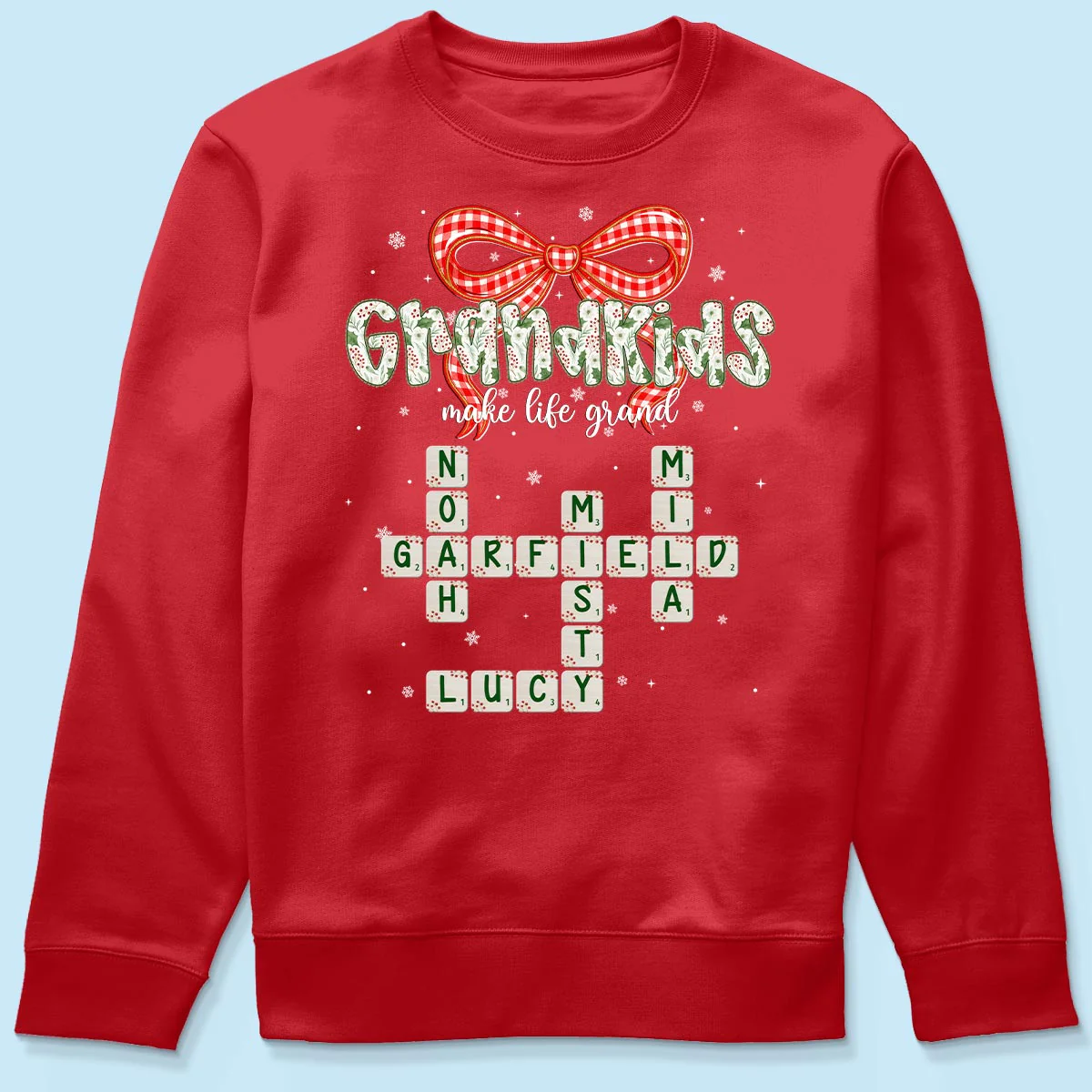 Grandkids Make Life Grand Coquette Floral Christmas Pattern Crossword Puzzle Art - Personalized Shirt - Image 11