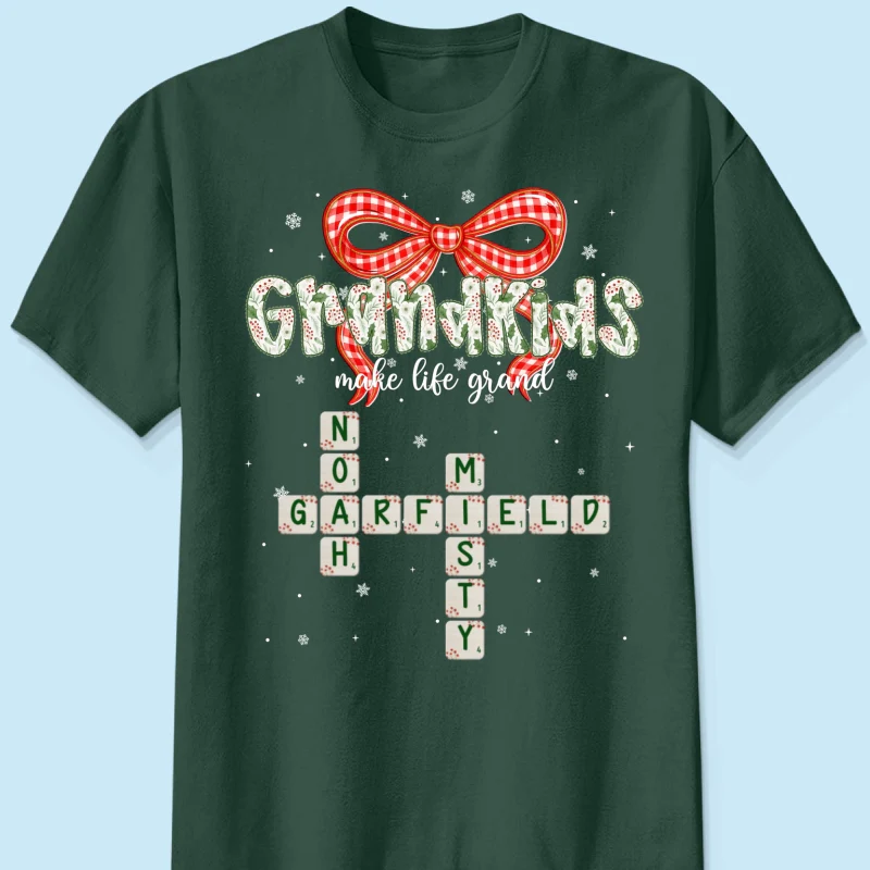 Grandkids Make Life Grand Coquette Floral Christmas Pattern Crossword Puzzle Art - Personalized Shirt - Image 17
