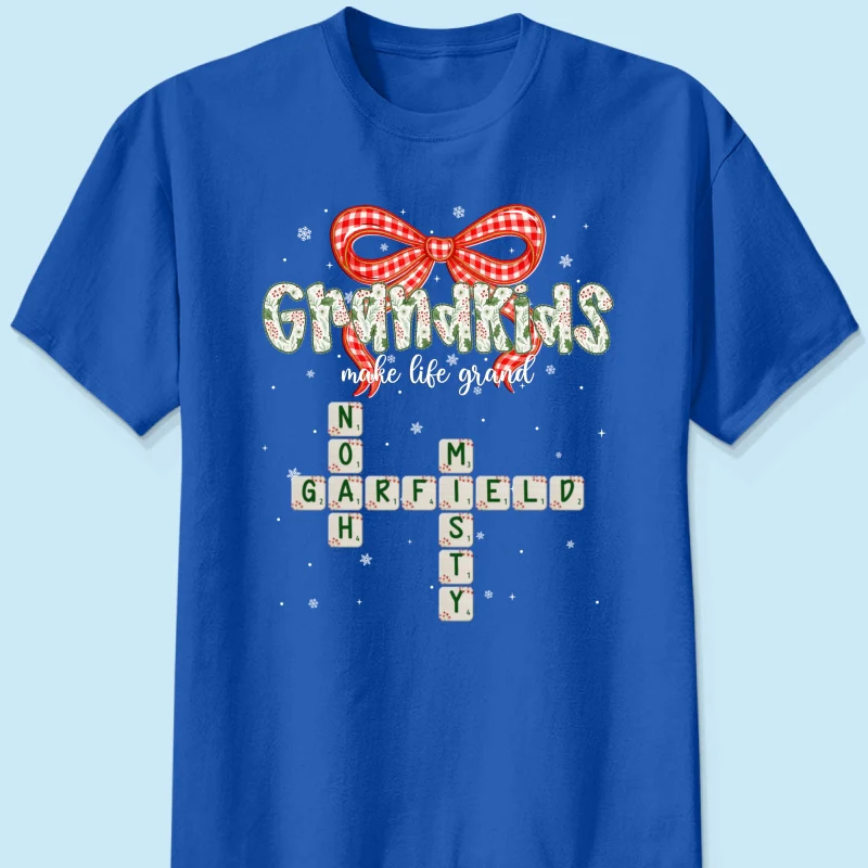 Grandkids Make Life Grand Coquette Floral Christmas Pattern Crossword Puzzle Art - Personalized Shirt - Image 18