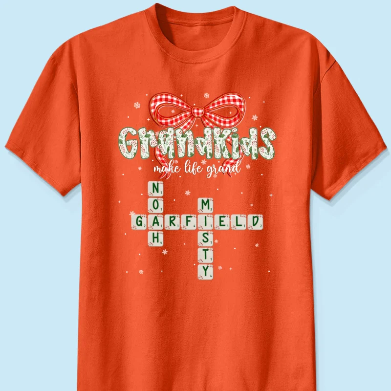 Grandkids Make Life Grand Coquette Floral Christmas Pattern Crossword Puzzle Art - Personalized Shirt - Image 20