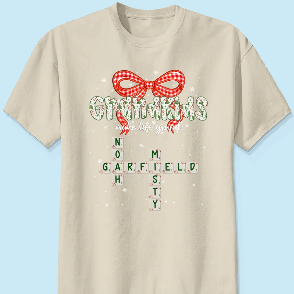 Grandkids Make Life Grand Coquette Floral Christmas Pattern Crossword Puzzle Art - Personalized Shirt - Image 22