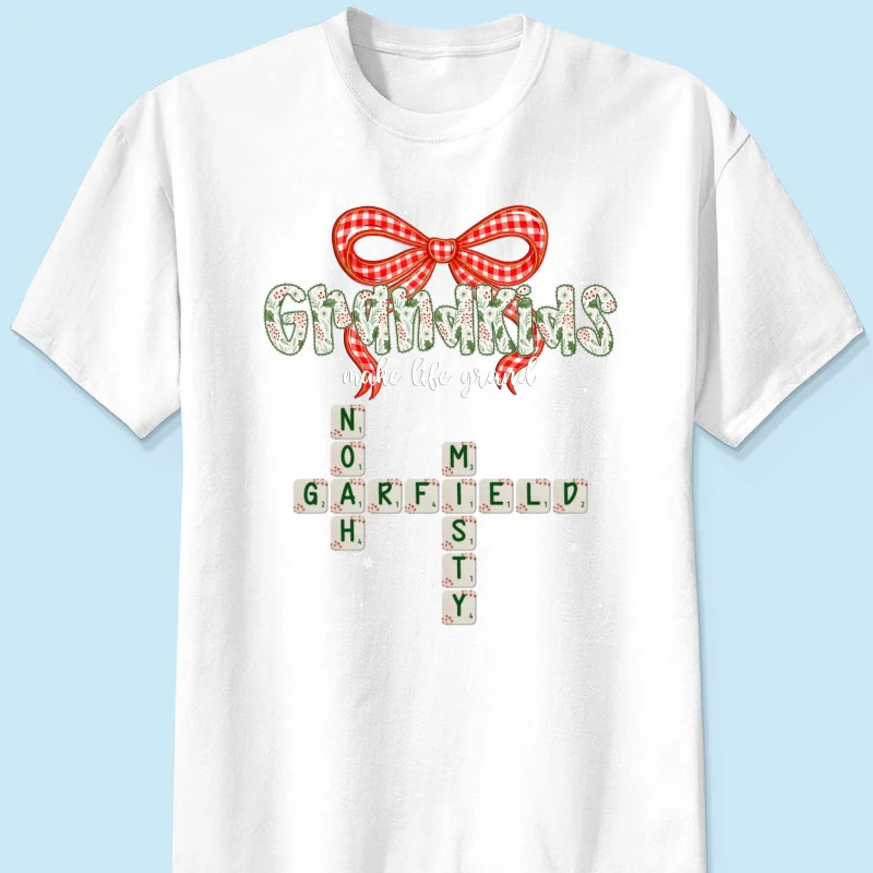 Grandkids Make Life Grand Coquette Floral Christmas Pattern Crossword Puzzle Art - Personalized Shirt - Image 23