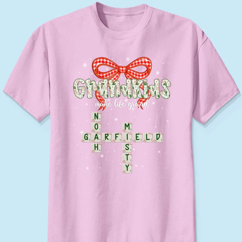 Grandkids Make Life Grand Coquette Floral Christmas Pattern Crossword Puzzle Art - Personalized Shirt - Image 25