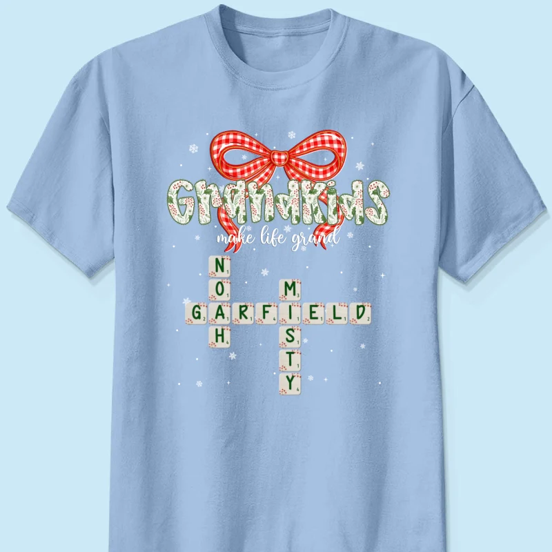 Grandkids Make Life Grand Coquette Floral Christmas Pattern Crossword Puzzle Art - Personalized Shirt - Image 26