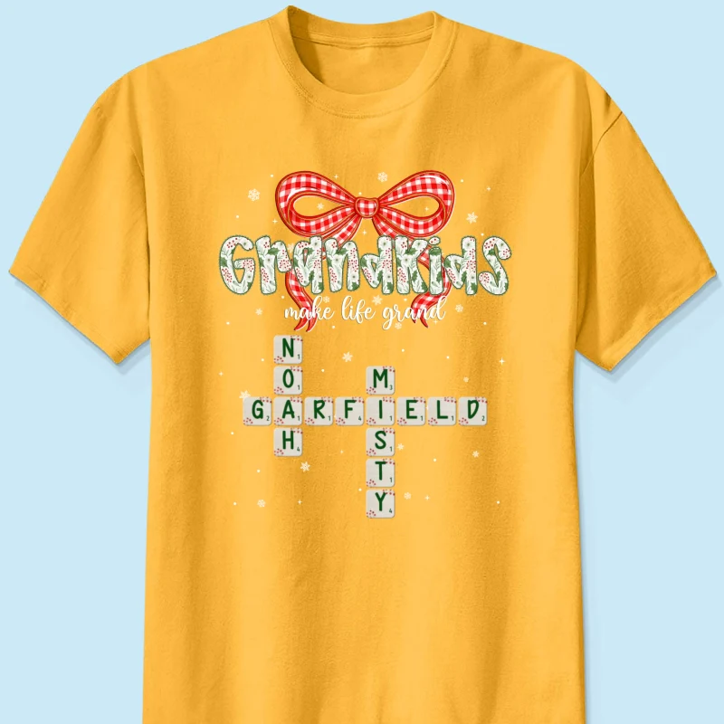 Grandkids Make Life Grand Coquette Floral Christmas Pattern Crossword Puzzle Art - Personalized Shirt - Image 27