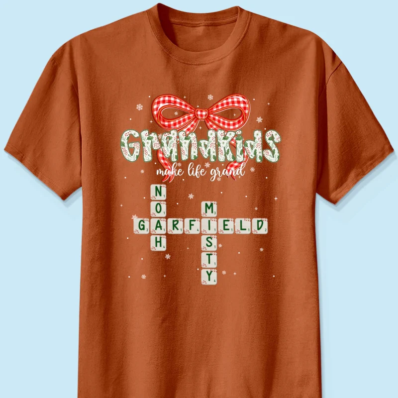 Grandkids Make Life Grand Coquette Floral Christmas Pattern Crossword Puzzle Art - Personalized Shirt - Image 31