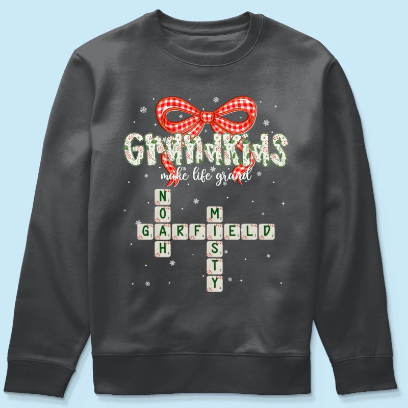 Grandkids Make Life Grand Coquette Floral Christmas Pattern Crossword Puzzle Art - Personalized Shirt - Image 34
