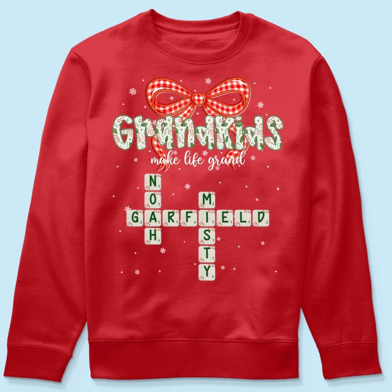 Grandkids Make Life Grand Coquette Floral Christmas Pattern Crossword Puzzle Art - Personalized Shirt - Image 37