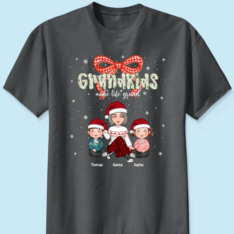 Grandkids Make Life Grand Coquette Floral Christmas Pattern - Personalized Shirt - Image 10