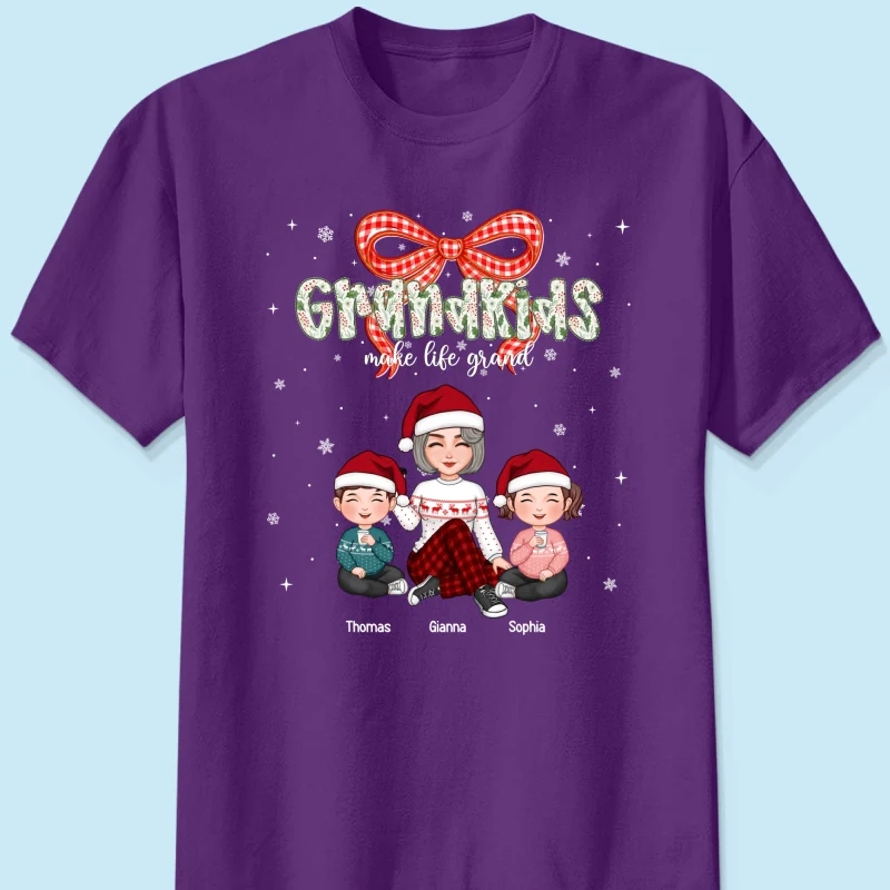 Grandkids Make Life Grand Coquette Floral Christmas Pattern - Personalized Shirt - Image 11