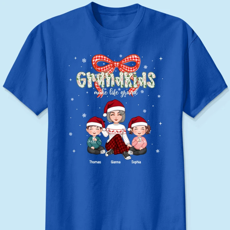 Grandkids Make Life Grand Coquette Floral Christmas Pattern - Personalized Shirt - Image 12