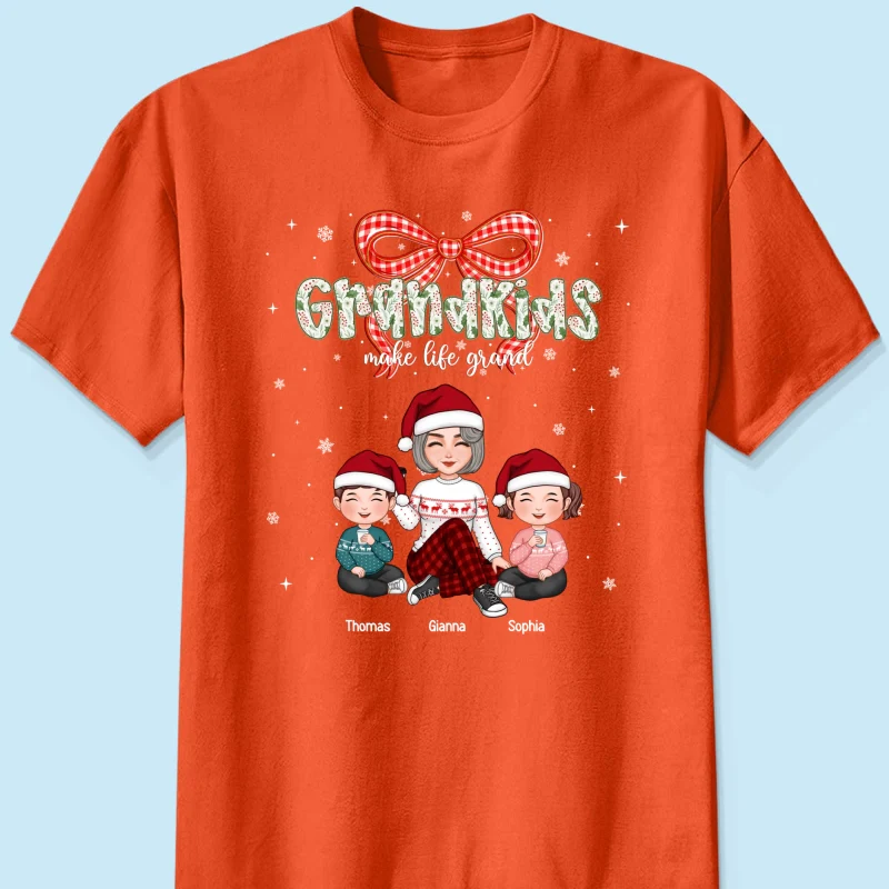 Grandkids Make Life Grand Coquette Floral Christmas Pattern - Personalized Shirt - Image 13