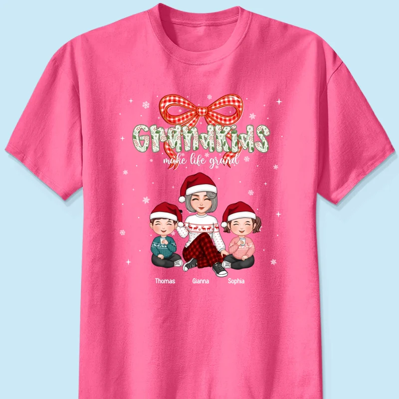 Grandkids Make Life Grand Coquette Floral Christmas Pattern - Personalized Shirt - Image 14