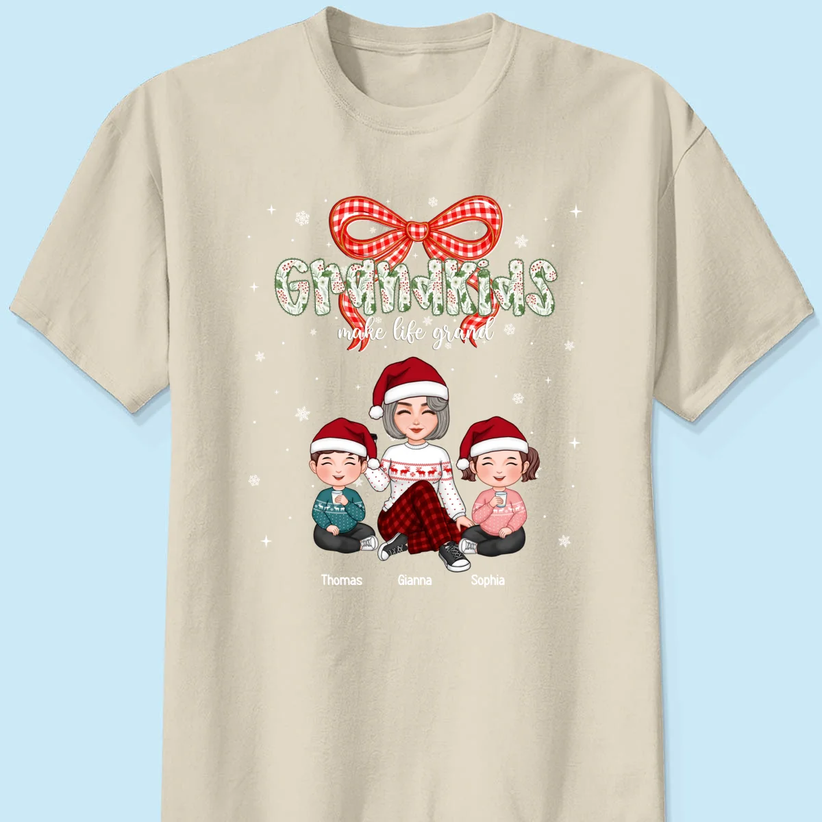 Grandkids Make Life Grand Coquette Floral Christmas Pattern - Personalized Shirt - Image 15