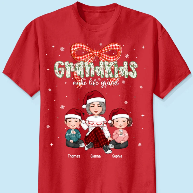 Grandkids Make Life Grand Coquette Floral Christmas Pattern - Personalized Shirt - Image 16