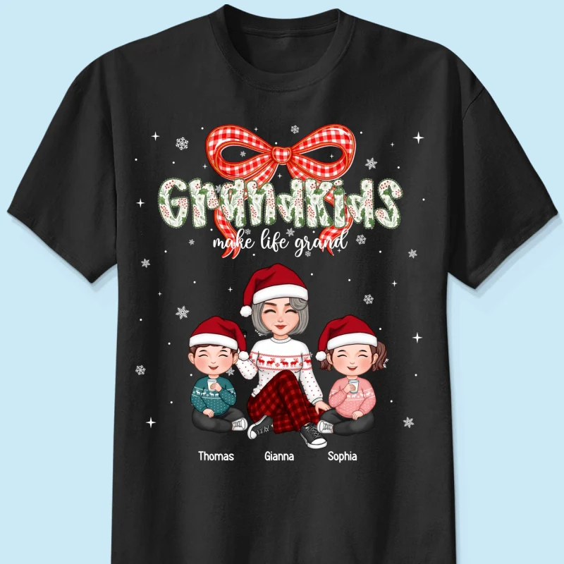 Grandkids Make Life Grand Coquette Floral Christmas Pattern - Personalized Shirt - Image 18