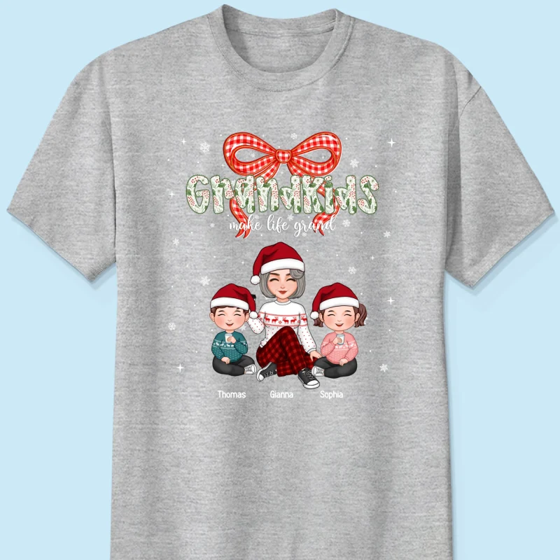 Grandkids Make Life Grand Coquette Floral Christmas Pattern - Personalized Shirt - Image 19