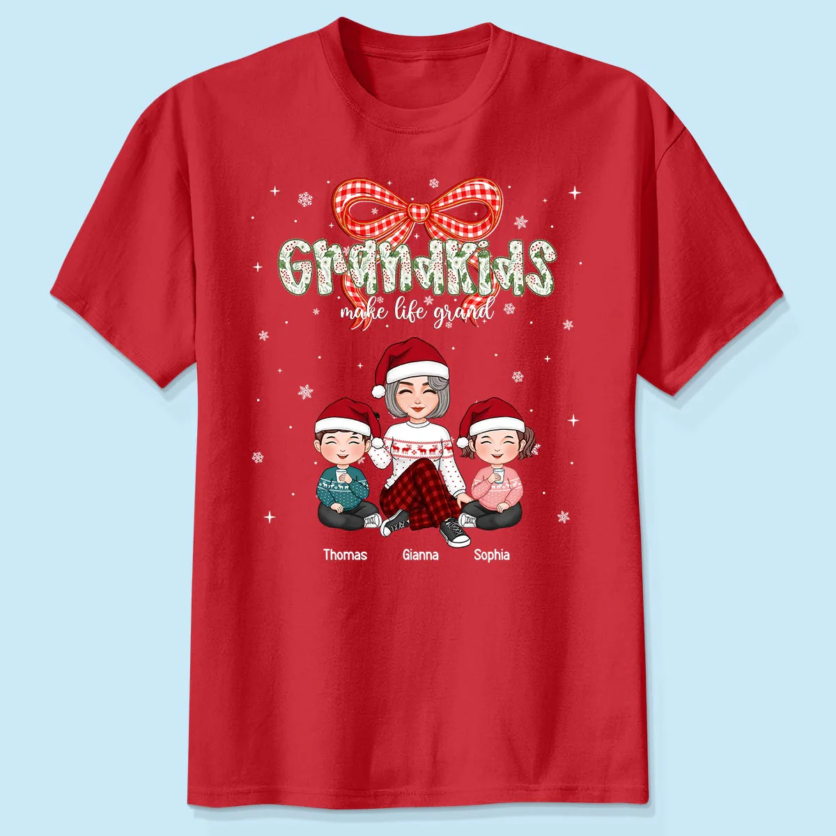 Grandkids Make Life Grand Coquette Floral Christmas Pattern - Personalized Shirt - Image 2