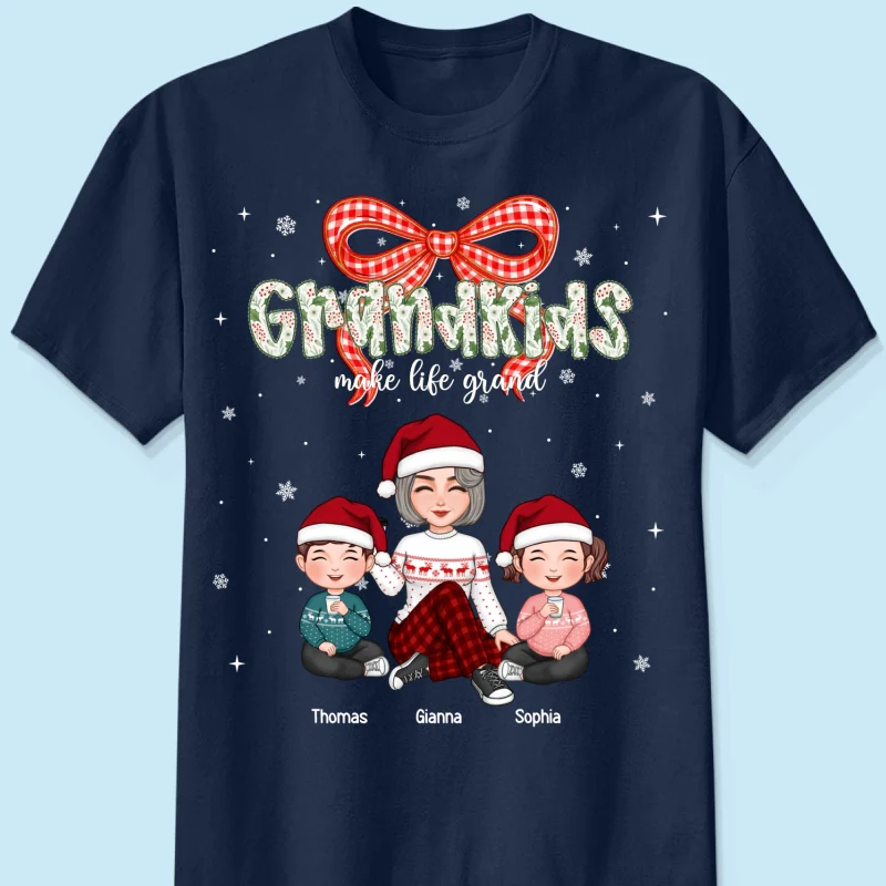 Grandkids Make Life Grand Coquette Floral Christmas Pattern - Personalized Shirt - Image 20