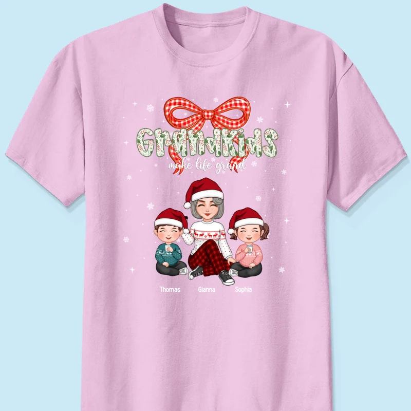 Grandkids Make Life Grand Coquette Floral Christmas Pattern - Personalized Shirt - Image 21