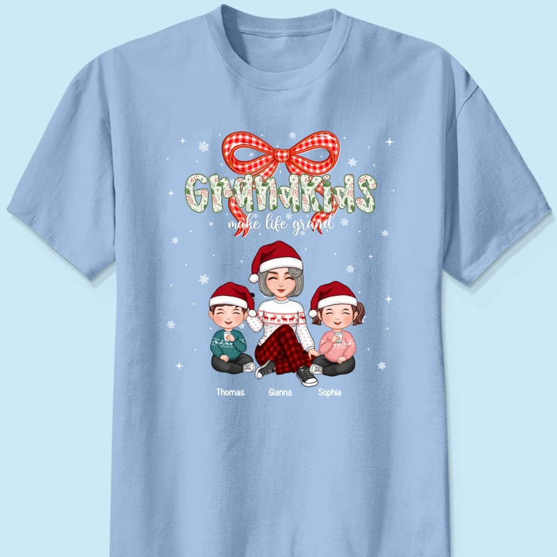 Grandkids Make Life Grand Coquette Floral Christmas Pattern - Personalized Shirt - Image 22